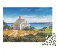 Coastal Cottage Scene 1000 Pezzi Puzzle Divertente Intrattenimento Creativo White Cottage by The Sea Puzzle GiocattoloPuzzle Antistress Per Regali 70x50cm/1000pcs