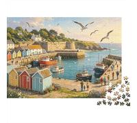 Coastal Harbor Jigsaw Puzzles 1000Pc Recyclable Material Fishing Village Senior Puzzles Impossible Hard Difficult Stimolante Educativo Game per Men 52x38cm/1000pcs