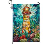 Coastal Lighthouse Colorful Stained Glass Ocean Bandiera Resistente Alle Intemperie Bandiere Verticale Robuste Bandiere Per Cortile Prato Feste 30X45Cm