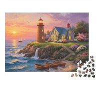 Coastal Lighthouse Jigsaw Puzzle 1000 Pezzis Riciclabile Ocean Sunset Senior Puzzles Educational Game Decompression Ideal for Family And Friends Birthdays 52x38cm/1000pcs