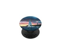 Coastal Lighthouse Sailboat Ocean Sunset Scenic Artwork PopSockets PopGrip Adesivo