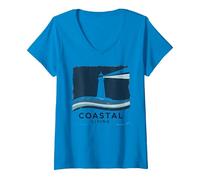 Coastal Living Lighthouse, Stampa Artistica, Decorazione Nautica Maglietta con Collo a V, Donna, Zaffiro, XL