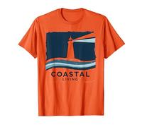 Coastal Living Lighthouse, Stampa Artistica, Decorazione Nautica Maglietta, Uomo, Arancio, 3XL