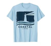 Coastal Living Lighthouse, Stampa Artistica, Decorazione Nautica Maglietta, Uomo, Celeste, 3XL