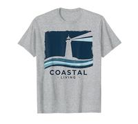 Coastal Living Lighthouse, Stampa Artistica, Decorazione Nautica Maglietta, Uomo, Grigio Melange, 3XL