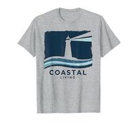 Coastal Living Lighthouse, Stampa Artistica, Decorazione Nautica Maglietta, Uomo, Grigio Melange, 4XL