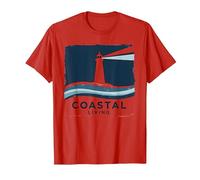 Coastal Living Lighthouse, Stampa Artistica, Decorazione Nautica Maglietta, Uomo, Rosso, XL