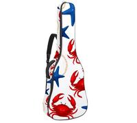 Coastal Marine Life - Custodia per chitarra acustica con granchi rossi e stelle marine blu, imbottitura spessa 1 cm, impermeabile, con doppia tracolla regolabile per chitarra da 101,2 a 107,9 cm