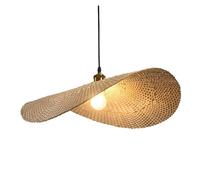 Coastal Natural Wicker Chandelier Kitchen Island Woven Coffee Shop Pendant Light Shades, Creative Hanging Lamp for Dinging Room Living Room(11.8in)