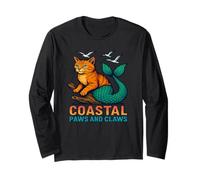 Coastal Paws And Claws - Simpatico Gatto Sirena da Spiaggia Maglia a Manica