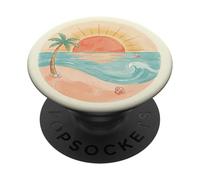 Coastal Sunset Beach Ocean Wave Palm Tree Graphic PopSockets PopGrip Adesivo