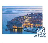 Coastal Town at Dusk 100% Recycled Cardboard Night Harbor Town 1000Pc Jigsaw Puzzle Adults Fun Activity for Rainy Days 70x50cm/1000pcs