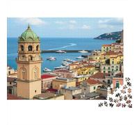 Coastal Town View Colourful Coastal Bell Tower 1000 Pcs Jigsaws for Adults The Impossible Challenge Brain Development 38x26cm/1000pcs