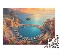Coastal Village Harbor Colourful Circular Cove Boats 1000 Pieces Jigsaws Adults The Impossible Challenge Home Activity 70x50cm/1000pcs