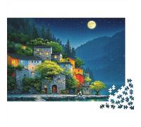 Coastal Village Puzzle 1000 Pezzi Recycled Material Fairy Tale Night Puzzles per Anziani Allevia la Demenza Senile Fun Gioco in Famiglia Activity Home 70x50cm/1000pcs