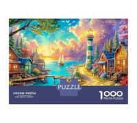 Coastal Village with Lighthouse at Sunset Puzzle Da 1000 Pezzi European Town Puzzle Classici Per Tutte Le Età 38x26cm/1000pcs
