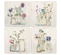 CoasterStone AS10180 Sottobicchieri assorbenti, fiori su betulla, set da 4, 10,6 cm, pietra, multicolore