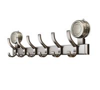 Coat Rack Wall Mount, Suction Cup Towel Racks 6 Hooks, 16.93x4.53x1.57 Inch Hanger with Secure Hold, Compact Organizer with Easy Install, Home Accessories for Bathroom Kitchen Entryway Dorm Apartment