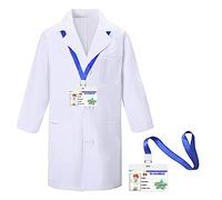CoatCool Camice Bianco Bambina, Cotone Camice Laboratorio Bambino con Carta D'identità Maniche Lunghe Camice Bianco da Laboratorio Chimico Camice Bianco per Bambini Ragazzo Ragazze Student Cosplay,XL