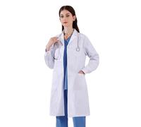 CoatCool Camice da Laboratorio Bianco Donna, L | Medico in Cotone Misto Poliestere, di Chimica con Maniche Lunghe e 3 Tasche, Infermiere e Cosplay