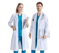 CoatCool Camice da laboratorio in cotone da uomo e da donna, con bottoni, 3 tasche, a maniche lunghe, per laboratorio, ospedale, scuola, bianco, XS(Gewicht: 45-57,5kg/99-127 lb)
