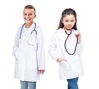 CoatCool Camice Laboratorio Bambino, Cotone Camice Bianco da Laboratorio Chimica Maniche Lunghe Camice Medico Camici da Laboratorio Chimico camice bambino per Studenti, Cosplay, Ragazzo, Ragazze, L