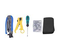 Coax Cable Crimper Kit | RG6 RG59 RG11 Compression Tool | Network Toolkit for Stripping/Cutting/Crimping | 3 - in - 1 with Storage Bag