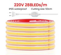 COB LED Strip Light Dimmer Switch EU UK Power Kit 220V 230V 3000K 4000K 6000K 288LED Nastro flessibile luminoso Illuminazione lineare impermeabile