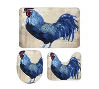Cobalt Blue Farm Animals Rooster Set Di Tappetini Da Bagno 3 Pezzi Lavabile Tappeto Con Profilo A U Resistente Zerbino Per Doccia Toeletta La Casa