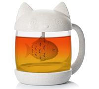 COBB INDUSTRIES® - Mister Le Chat CI0020 - Tazza da tè in vetro a forma di gatto con filtro per infusione a forma di pesce, 250 ml