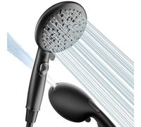 Cobbe Set doccia e tubo flessibile, 9 modalità di spruzzo, soffione doccia con pulsante di arresto, soffione universale per bagno con getto elettrico, grande e potente, nero