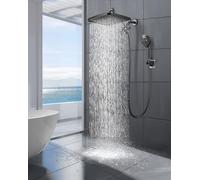 Cobbe Soffione doccia a pioggia ad alta pressione da 30,5 cm con braccio di estensione, doppio soffione con 8 modalità di spruzzo portatile, ampia doccia a pioggia con ugelli anti-intasamento