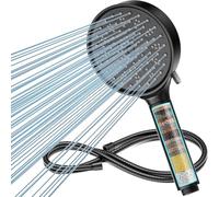Cobbe Soffione Doccia con Filtro Anticalcare, Doccino per Doccia con Turbo 1,5M, Soffione Doccia Alta Pressione con 6 Tipi di Getto, Grande Potente Soffione con Filtrazione a 20 Strati (Nero)