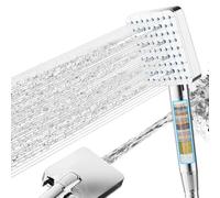 Cobbe Soffione doccia con filtro, doccetta ad alta pressione con filtrazione 20x, tubo da 1,5 m, 7 tipi di getto, quadrato, cromato