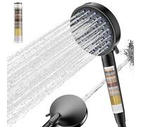 Cobbe Soffione Doccia con Filtro, Doccetta ad Alta Pressione con Filtrazione in 20 Strati, Tubo da 1,5 m, 7 Tipi di Getto, Soffione Doccia a Risparmio Energetico, Nero