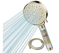 Cobbe Soffione doccia con filtro, doccetta ad alta pressione con tubo, 6 tipi di getto, a risparmio d'acqua, con filtrazione a 20 strati, per acqua dura, residui di cloro, batteri, colore oro