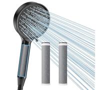 Cobbe Soffione Doccia con Filtro, Doccetta Alta Pressione con Tubo, 6 Modalità Getto, 3 Filtri Carbone Attivo, Rimozione 99% Cloro per Acqua Dura, Risparmio Idrico (Nero)