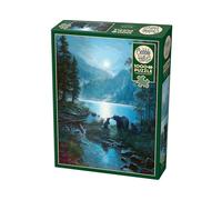 Cobble Hill 3840008-Puzzle da 1000 pezzi, motivo, poster per adulti e bambini dai 12 anni in su, puzzle paesaggistico, notte, lago, Colore Orsi al chiaro di luna, 3840008