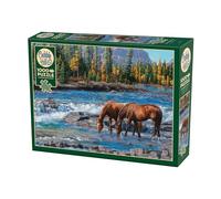 Cobble Hill 3840267-Puzzle da 1000 pezzi, motivo acqua selvaggia, con poster per adulti e bambini dai 12 anni paesaggistico, puzzle, Colore Cavalli in acque bianche, 3840267