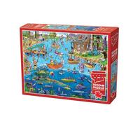 Cobble Hill 3844503-Puzzle da 1000 pezzi con poster puzzle per adulti e bambini dai 12 anni in su, oggetti nascosti, cartoni animati, Colore Pazzo viaggio di pesca, COB44503