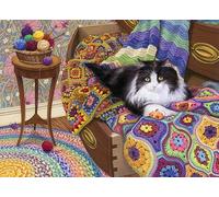 Cobble Hill - Puzzle da 1000 pezzi, motivo: gatto comodo, poster incluso