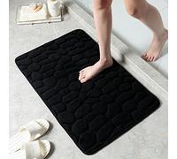 Cobblestone Embossed Bathroom Bath Mat Non-Slip, Super Absorbent Floor Mat Bathroom, Pebble Stone Bath Mat, Memory Foam Bath Mats for Bathroom Non Slip Washable (Black,40×60cm)