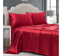 Cobedzy Set di lenzuola in raso rosso, 4 pezzi, per letto queen size, 1 lenzuolo con angoli profondi, 1 lenzuolo piatto, 2 federe