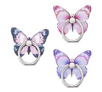 Cobee 3pcs Supporto per anello per cellulare a farfalla, con motivo a farfalla, in metallo verniciato a forma di farfalla, con rotazione a 360°, impugnatura con manopola (Blu, viola, rosa)