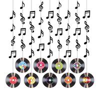 cobee 9 decorazioni per feste con note musicali, Black Rock and Roll Record Party Hanging Swirls Retro Record Music Notes Banner Hanging Garland per Rock Roll 50s 70s 90s Decorazioni per feste a tema