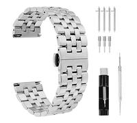 cobee Cinturini per orologi spessi in acciaio inossidabile, cinturini per orologi in metallo lucidato per impieghi gravosi con chiusura a farfalla Cinturino in acciaio solido (22 mm, argento)