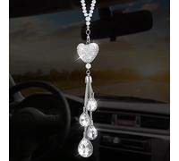 Cobee Ciondolo a forma di cuore con diamanti da appendere all'auto, con cristalli per specchietto retrovisore, decorazione da appendere all'interno, accessorio decorativo portafortuna per donne