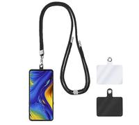 cobee Cordini universali per cellulare, regolabili, staccabili, in nylon, a tracolla intorno al collo, con 2 toppe per telefono, compatibili con smartphone, porta carte d'identità, portafogli (nero)