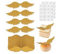 cobee Decorazione dorata con ali glitterate per cioccolato, 40 pezzi, con ali dorate, decorazioni per cupcake, decorazioni per feste a tema mago, anniversari, feste di compleanno
