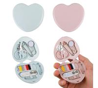Cobee Kit da cucito, 2 pezzi mini kit da cucito per accessori da viaggio portatili fai da te di emergenza cucito forniture di riparazione a forma di cuore custodia da cucito con aghi, bottoni in